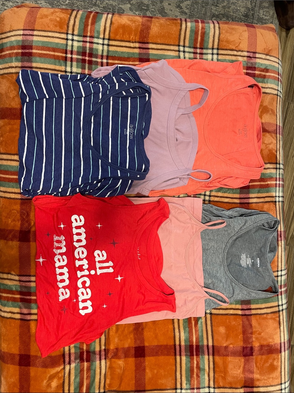 Size small maternity mixed Tank Tops — Navy Stripe, Coral, Red, Pink, Gray